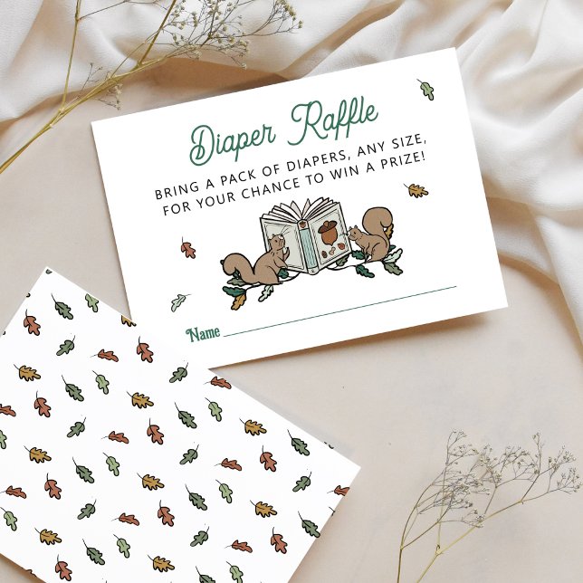 Carte D'accompagnement Écureuils de bois Storybook Diaper Raffle (Woodland Storybook Diaper Raffle Enclosure Card)