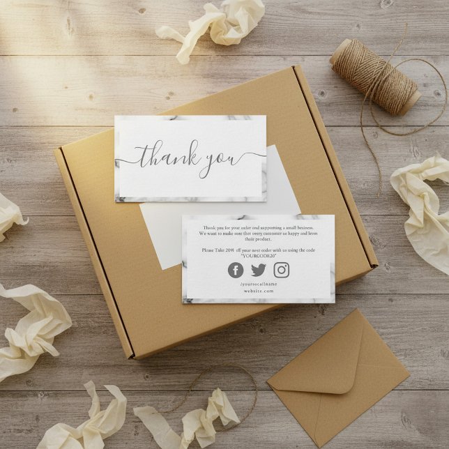 Carte D'accompagnement Effet de marbre gris et blanc, client merci (Gray and white marble effect, customer thank you enclosure card.)