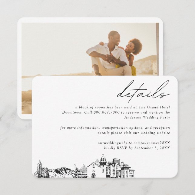 Carte D'accompagnement El Paso Mariage Hotel Détails du bloc de chambre (Devant / Derrière)