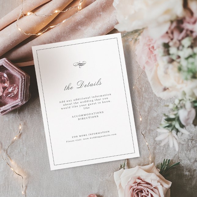 Carte D'accompagnement Élégance classique Script Détails Mariage simple (Classic Elegance Script Simple Wedding Details Enclosure Card)