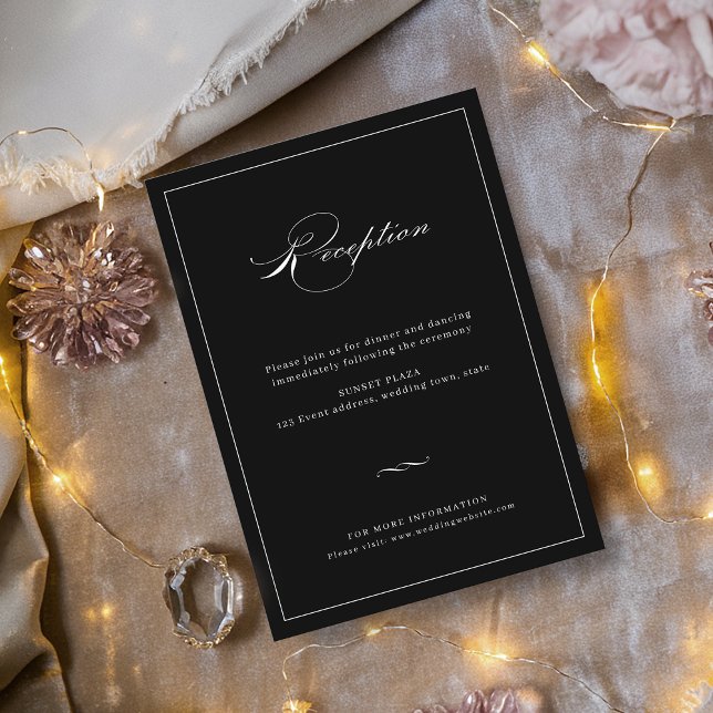 Carte D'accompagnement Élégance Classique Script Noir Mariage Réception (Classic Elegance Script Black Wedding Reception Enclosure Card)