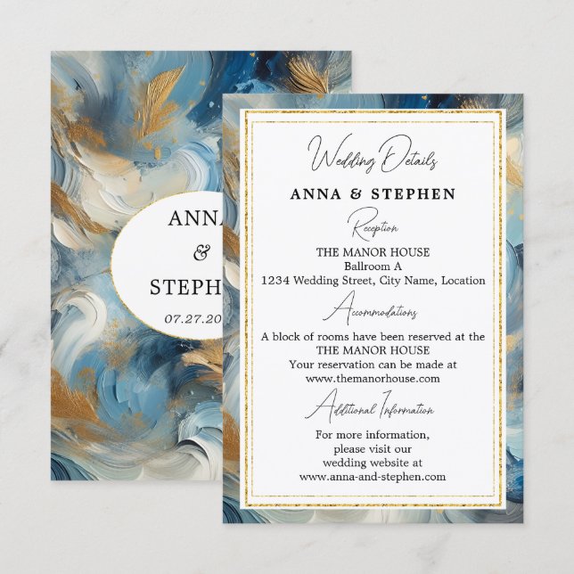 Carte D'accompagnement Elégance contemporaine : Bleu Blanc Or Détails (Devant / Derrière)