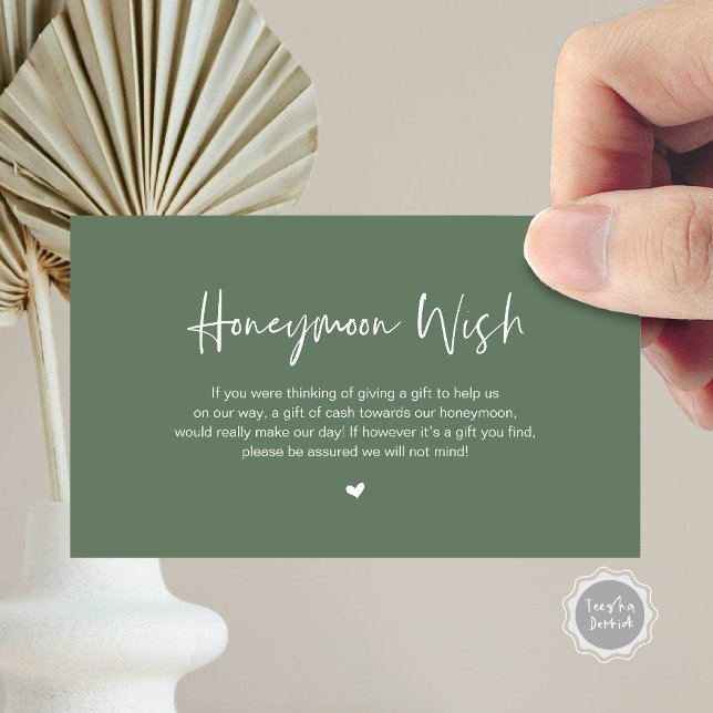 Carte D'accompagnement Elégance décontractée, Sage, Chance Lune de miel (Honeymoon Wish Enclosure Card, in Modern minimal, casual elegance script, cash fund, in sage green)