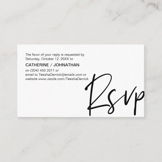 Carte D'accompagnement Élégance décontractée, Script noir, réponse RSVP (Devant)