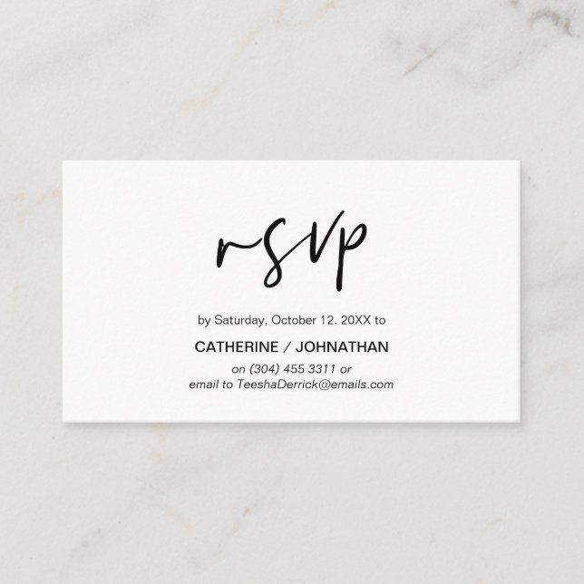 Carte D'accompagnement Élégance décontractée, Script noir, réponse RSVP (Devant)