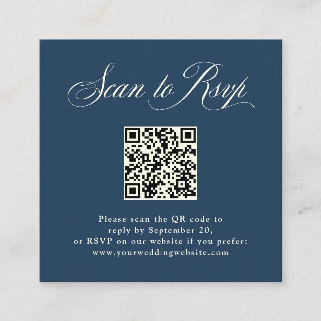 Carte D'accompagnement Elégance italienne bleu foncé | RSVP avec code QR (Devant)