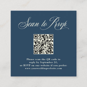 Carte D'accompagnement Elégance italienne bleu foncé RSVP avec code QR