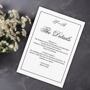 Carte D'accompagnement Elégance noire et blanche Mariage moderne Détails