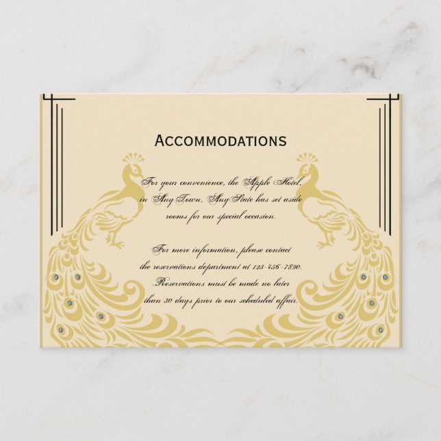 Carte D'accompagnement Elégance Peacock avec Mariage Art déco (Devant)