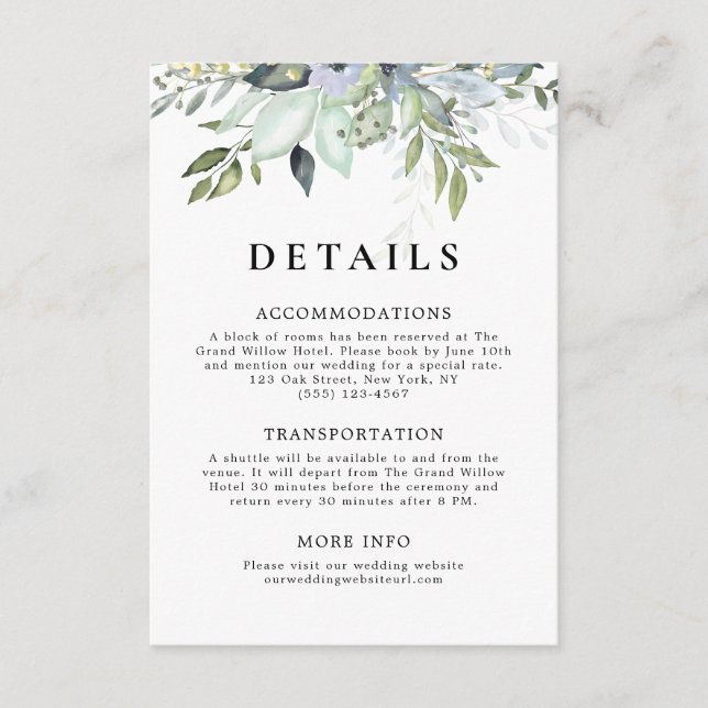 Carte D'accompagnement Élégance Rustique de Mariage avec Détails de Flora (Devant)