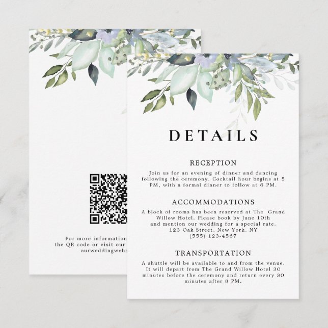 Carte D'accompagnement Élégance Rustique et Végétal Code QR Détails de Ma (Devant / Derrière)