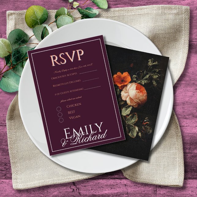 Carte D'accompagnement Elegant Antique Floral Wedding RSVP Meal Choices (Créateur téléchargé)
