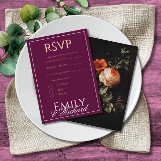 Carte D'accompagnement Elegant Antique Floral Wedding RSVP Meal Choices