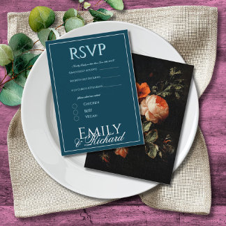 Carte D'accompagnement Elegant Antique Floral Wedding RSVP Meal Choices 