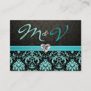 Carte D'accompagnement Elégant Aqua bleu et noir Damas RSVP