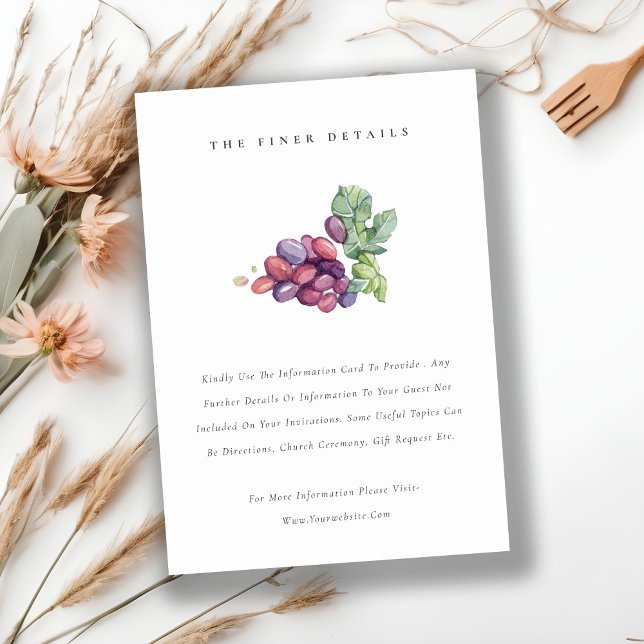 Carte D'accompagnement Elégant aquarelle Grape Foliage Mariage Détail (Créateur téléchargé)