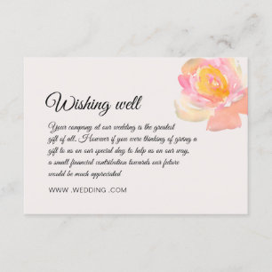 Carte D'accompagnement Elégant aquarelle rose Mariage Wishing well Encl