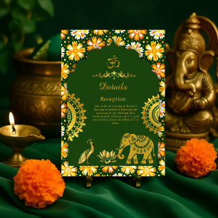 Carte D'accompagnement élégant arche émeraude & mariage traditionnel hind