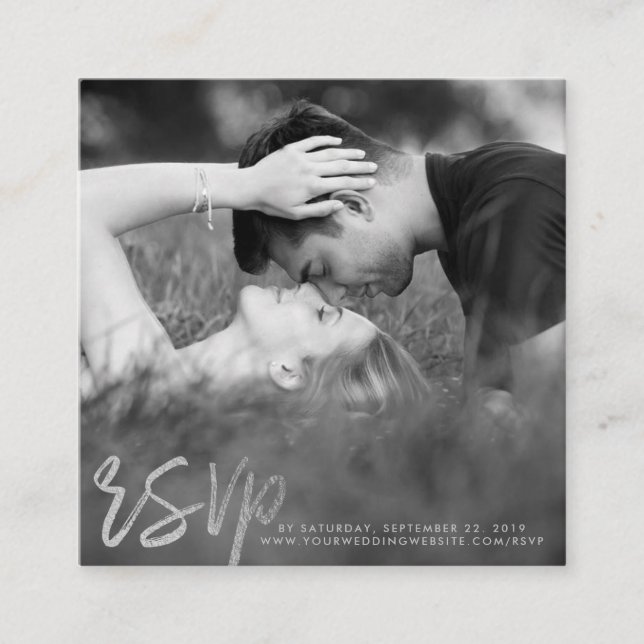 Carte D'accompagnement Élégant Argent Foil Script photo RSVP (Devant)