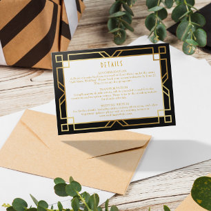 Carte D'accompagnement Elégant Art Déco Horizontal Classique Or Noir