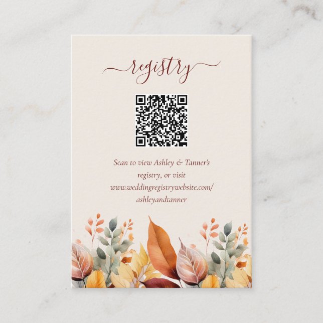 Carte D'accompagnement Elegant Automne Mariage Registre Automne Code QR (Devant)