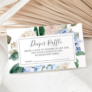 Carte D'accompagnement Élégant Baby shower Hydrangée Bleue Raffle de couc