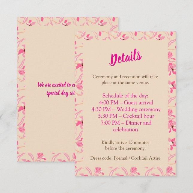 Carte D'accompagnement Elegant Beige & Blush Pink Floral Wedding (Devant / Derrière)