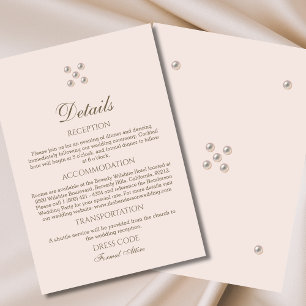 Carte D'accompagnement Elégant Beige Pink Pearl Détails Mariage