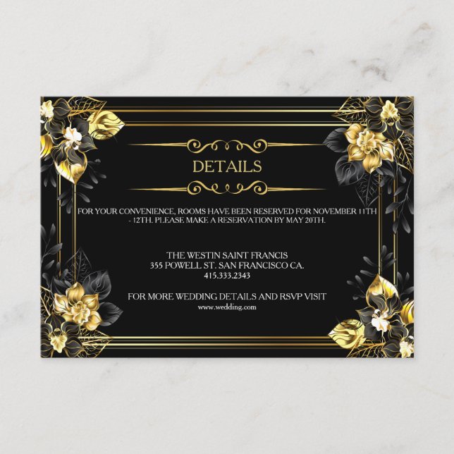 Carte D'accompagnement Elegant black and gold summer wedding (Devant)