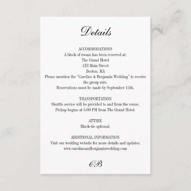 Carte D'accompagnement Elegant Black and White Script Monogram Wedding (Devant)