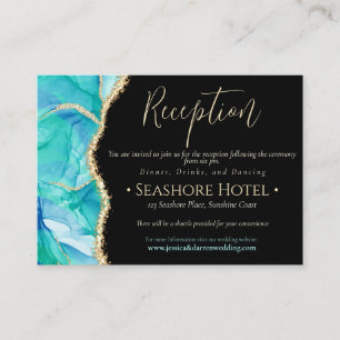 Carte D'accompagnement Elégant Black Blue Gold Parties scintillant Aquare