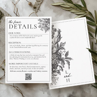 Carte D'accompagnement Elegant Black White Vintage Floral Wedding Details