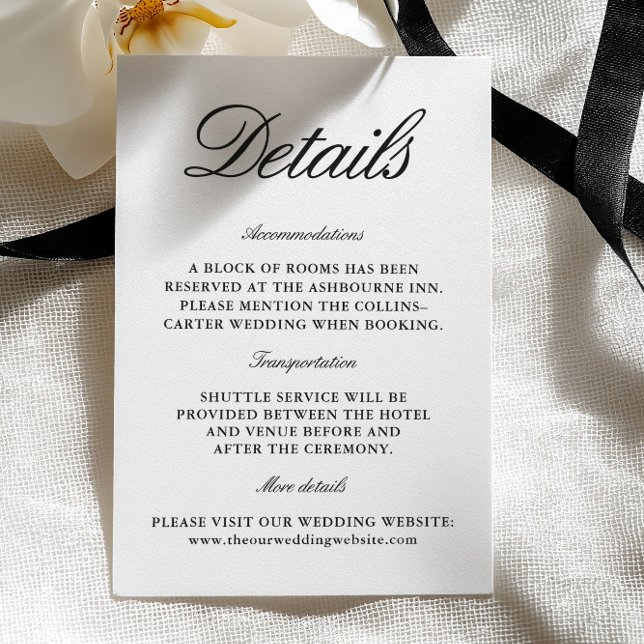 Carte D'accompagnement Elegant Black & White Wedding Enclosure Card (Elegant Black & White Wedding Enclosure Card)