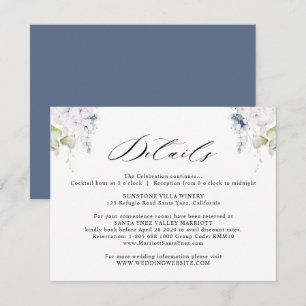 Carte D'accompagnement Elégant blanc et bleu marine Détails du Mariage fl