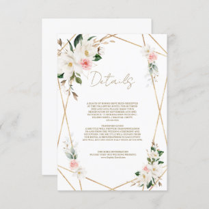 Carte D'accompagnement Elégant blanc Magnolia Gold Détails du Mariage