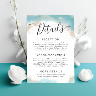 Carte D'accompagnement Elégant bleu aquarelle or Détails Mariage