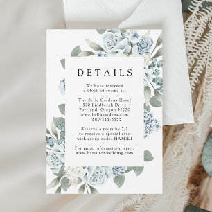 Carte D'accompagnement Elégant bleu Dusty Floral Détails du Mariage