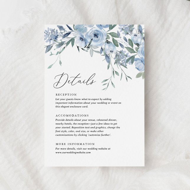Carte D'accompagnement Elégant bleu Dusty Floral Détails du Mariage (Créateur téléchargé)