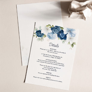 Carte D'accompagnement Elégant bleu Dusty Floral Détails du Mariage