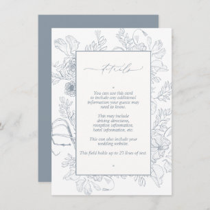 Carte D'accompagnement Elégant bleu Dusty Floral Line Art Mariage Détails