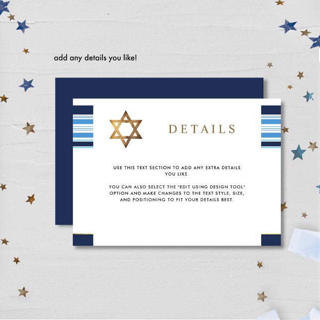 Carte D'accompagnement Elégant bleu et or Tallit Bar Mitzvah Détails (Créateur téléchargé)
