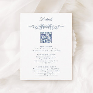 Carte D'accompagnement Elégant Bleu Floral Bordure QR Code Détails du Mar