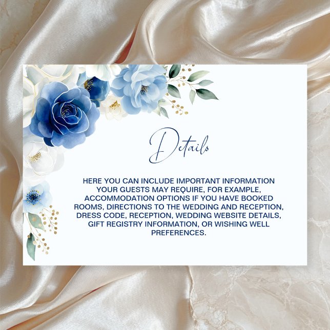Carte D'accompagnement Elégant bleu Floral Détails du Mariage (Créateur téléchargé)