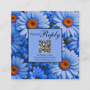 Carte D'accompagnement Elégant bleu floral marguerites tournesol code QR