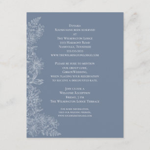 Carte D'accompagnement Elégant bleu gris blanc Floral Détails du Mariage