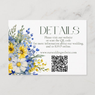 Carte D'accompagnement Elégant bleu Jaune Fleur sauvage Détails Mariage Q