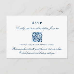 Carte D'accompagnement Elégant bleu marine en ligne RSVP QR Code