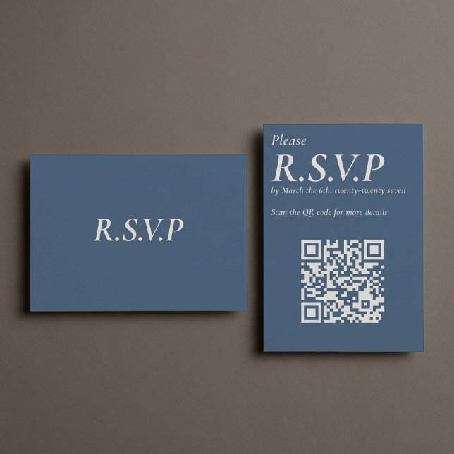 Carte D'accompagnement Elégant bleu Serif grand code QR RSVP (Elegant Blue Serif large QR Code RSVP Enclosure Card)
