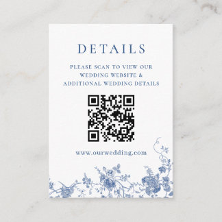 Carte D'accompagnement Elégant bleu victorien Floral code QR Détails