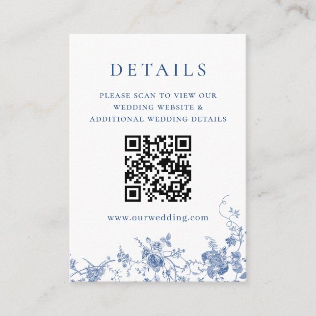 Carte D'accompagnement Elégant bleu victorien Floral code QR Détails (Devant)